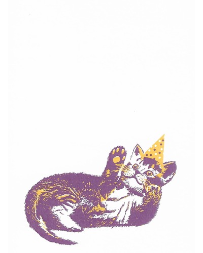 Card Ivy - Lying cat with party hat
