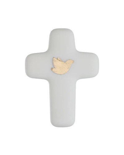 Bel-Art - Kruis witte albast met verguld duifje