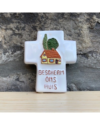 Bel-Art - White ceramic cross 'Protect our home'