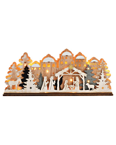 Wurm - Kerstgroep hout met Led 45 x 19 x 6 cm