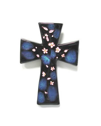 Bel-Art - Kruis keramiek donkerblauw 15 x 11cm