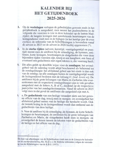 Kalender bij het getijdenboek 2025-2026